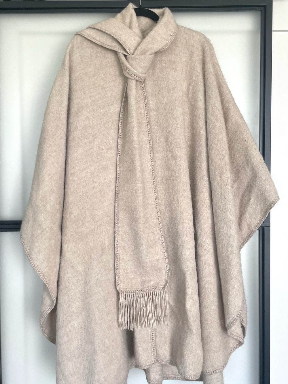 Women's 60’s Vintage Alpaca Poncho made in Peru, with Attached Scarf Detail